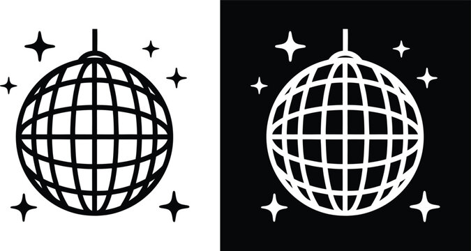 Disco ball icon, Disco ball outline, hanging mirror ball, night club, party ball sign, Vector illustration on a white background