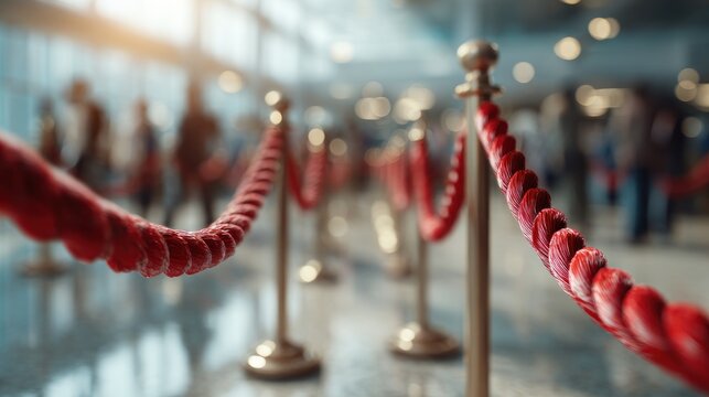 Roped barriers with blurred people in background