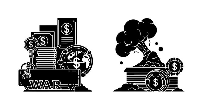 War and money destruction concept.