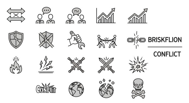 Icons of war and conflict symbols.