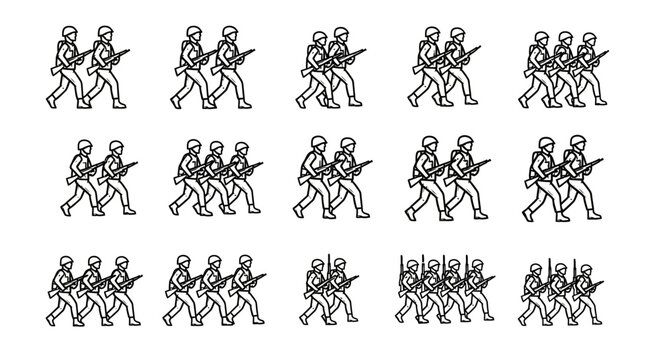 Soldiers marching in formation line.