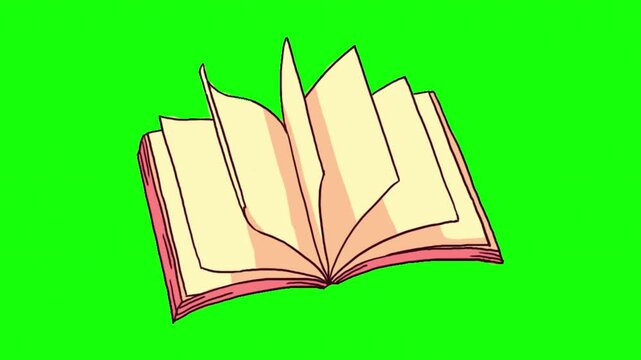 Cartoon Book Flipping Pages Animation on Green Screen