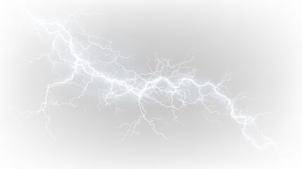 Bright lightning strikes against a transparent background creating a striking visual effect during a storm © Liubov