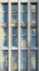 Fototapeta premium Modern Architectural Facade Windows Reflecting Sky and Clouds