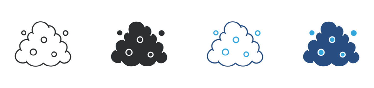 Soap foam cloud with bubble icon set. bubble and detergent foam symbol. cleaning and soap concept. vector illustration.

