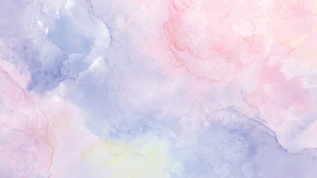 Soft pastel watercolor texture with blended pink blue and yellow hues on canvas
