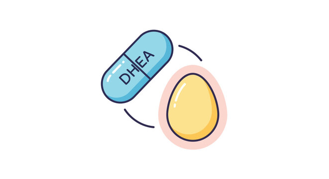DHEA supplement capsule with egg icon, fertility and hormone support concept illustration