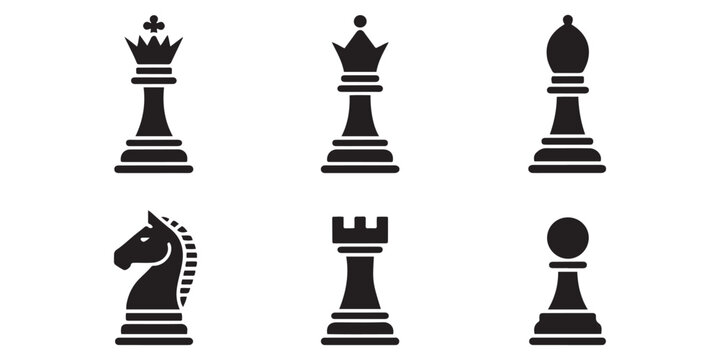 Set of chess vector icons. Black silhouette with chess. King, queen, pawn, horse and rook. silhouette vector illustration