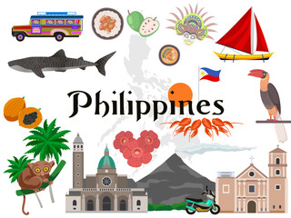 Obraz premium Philippines map illustration filipino culture nature landmark illustration tropical