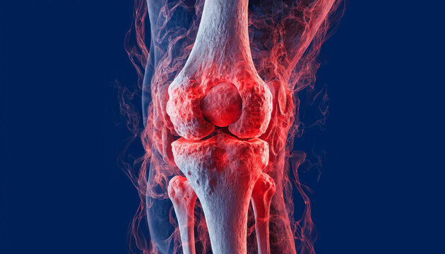 3d medical illustration of knee joint inflammation and bone structure