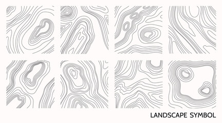 Landscape geographic icons set that depict the terrain texture. topographic map of the area   © Anminsi