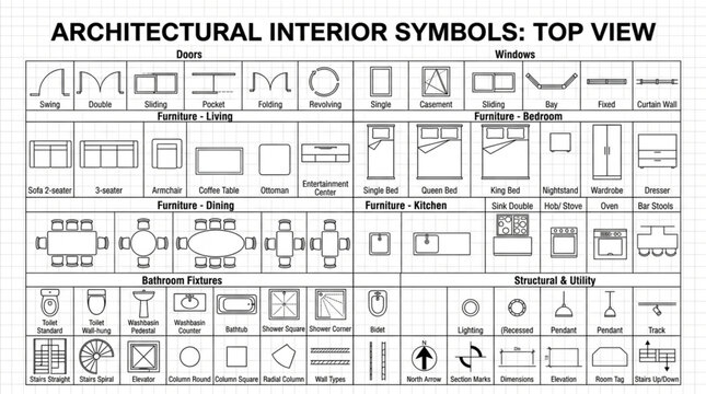 Architectural interior symbols top view.