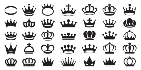 Crown set icons, collection different crown sign. silhouette vector illustration © Misho x Mamun