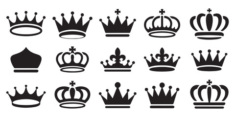 Crown set icons, collection different crown sign. silhouette vector illustration © Misho x Mamun