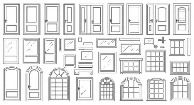 Architectural Door and Window Elevation CAD Block Collection &mdash; Flat, Arched, Glazed & Panel Styles