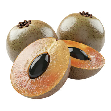 Sapodilla Fruit: Whole and Halved
