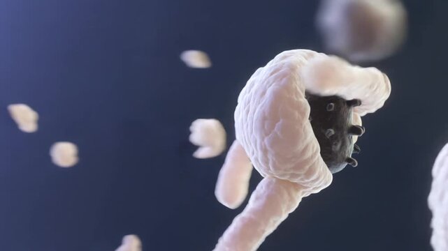 Microscopic visualization of a pathogen being neutralized by an immune response, illustrating cellular defense mechanisms and biological interactions at a molecular level