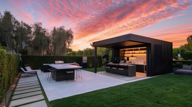 Modern Outdoor Kitchen at Sunset (1)