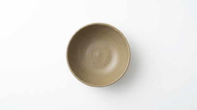 Top view of a single empty ceramic bowl on white background with container tableware background