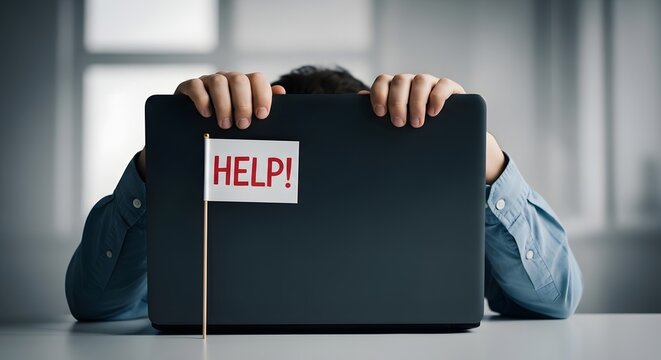 Man seeking help with laptop
