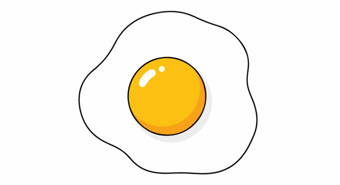 A bright yellow egg yolk with white highlights surrounded by a black outline on white