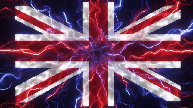 Red White Blue Flag Pattern Glowing with Electric Lightning on Dark Background