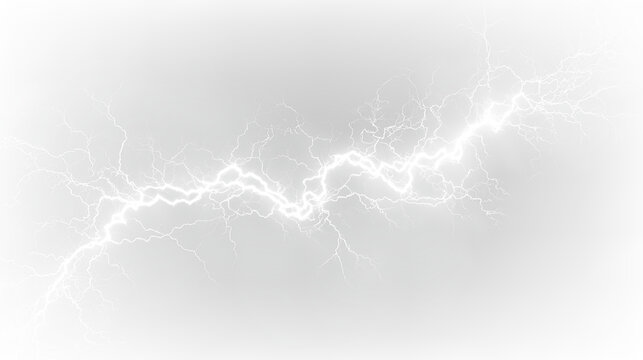 Lightning strikes during a storm on a transparent background showing jagged shapes and bright colors in the sky