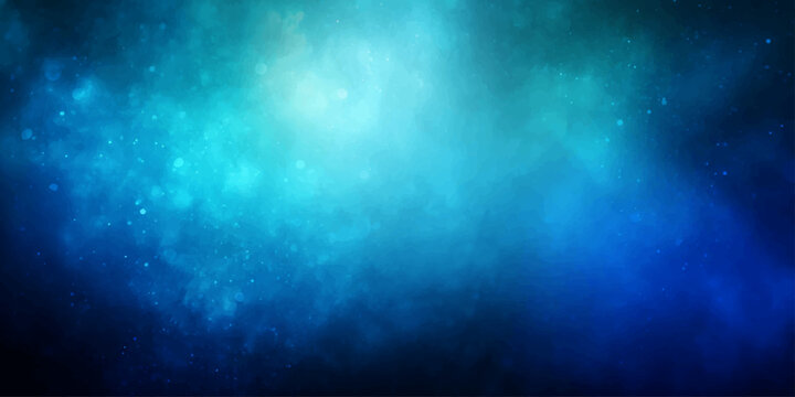 An abstract design featuring a bright blue sky background with clouds, blending nature textures and light patterns into a dark galaxy space backdrop