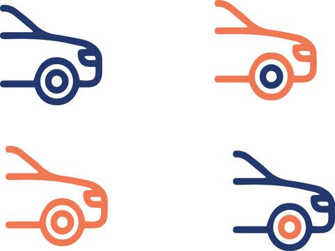 Illustrazione vettoriale di icone di automobile divisa in vista mezza anteriore e mezza posteriore. Ideale per design automotive, interfacce, concessionarie, app e contenuti tecnici.