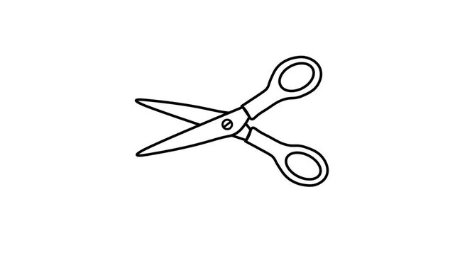 Minimal Scissors Cutting Loop Animation Icon Outline On White Background.  Smooth Opening And Closing Looping Motion