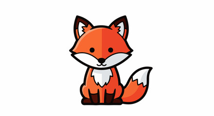 Obraz premium A cute cartoon fox sits with its bushy tail curled