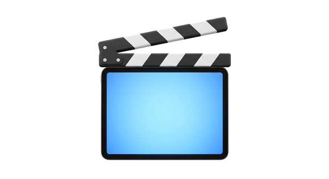 Digital clapperboard on screen with shooting