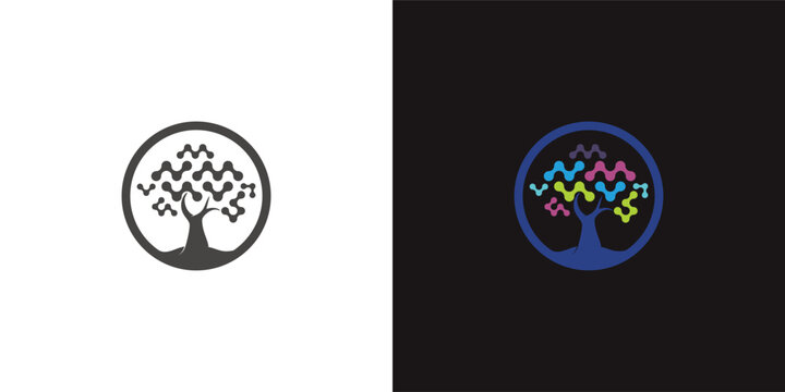 Abstract Pixelated Tree Logo Design.