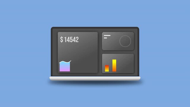 Financial Growth Graph and Infographic Statistics on Laptop Screen. with Transparent Background 4K animation