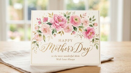 A beautiful floral greeting card displays the text 