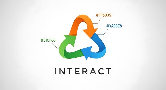 Modern abstract recycling loop symbol with vibrant colors and hex codes for digital interaction design