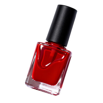 [Transparent Background PNG]Red Nail Polish in Clear Glass Bottle