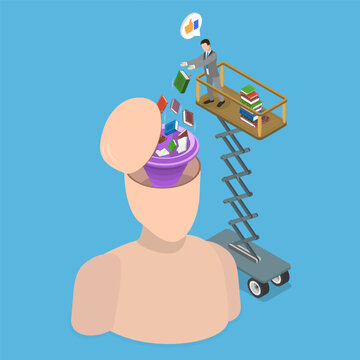 3D Isometric Flat Vector Illustration of Book Reading, Quickly Absorb Valuable Knowledge