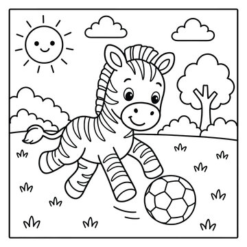 Bold and Easy Zebra Animal Coloring Page - Hand Drawn Cozy Moment Cute Kawaii Wild Animal Minimalist Line Art Vector Illustration for Adults and Kids Relaxing Activity Book Asset