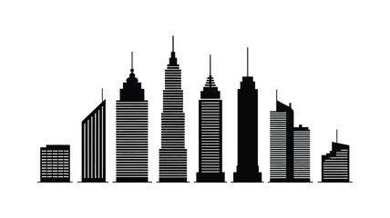 A striking black and white skyline illustration featuring modern skyscrapers © MdSafi