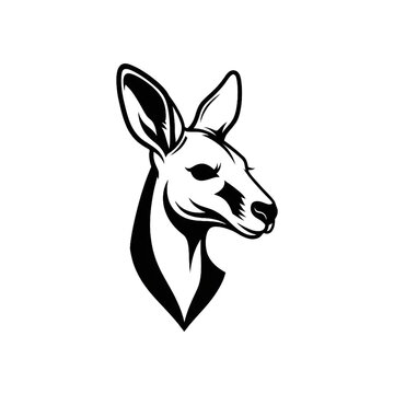 A black and white illustration of a kangaroo's head in profile view