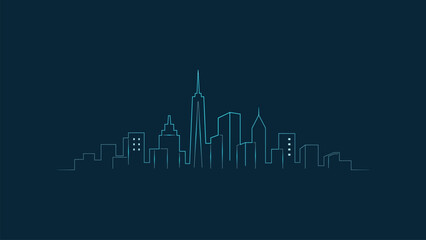 New York neon skyline vector glowing city line illustration © Himal