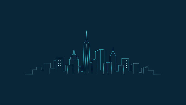 New York neon skyline vector glowing city line illustration