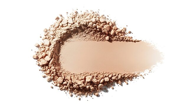 Close up of loose matte powder swatch with soft neutral tones, professional beauty makeup sample on white background
