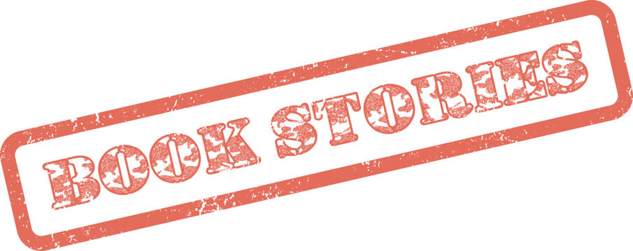 An authentic red grunge stamp showing Book Stories ideal for literary and narrative themes on a clean background