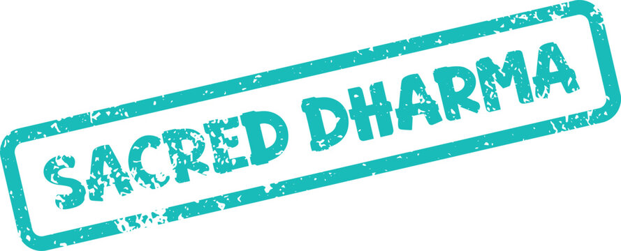 Ancient Sacred Dharma principle rendered in a vibrant teal distressed stamp texture effect