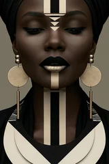 african cyberpunk queen with tribal jewelry, futuristic african beauty in traditional ornaments, tribal african woman portrait in cyberpunk style © CROCOTHERY