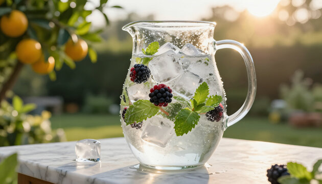 Spritziges Infused Water mit Brombeeren und Minze