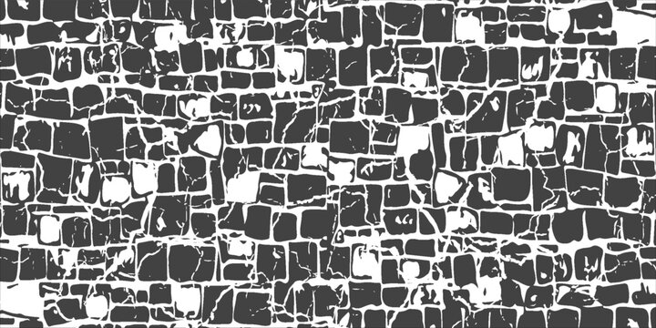 Grunge black texture as brick wall shape on white background (Vector). Use for decoration, aging or old layer