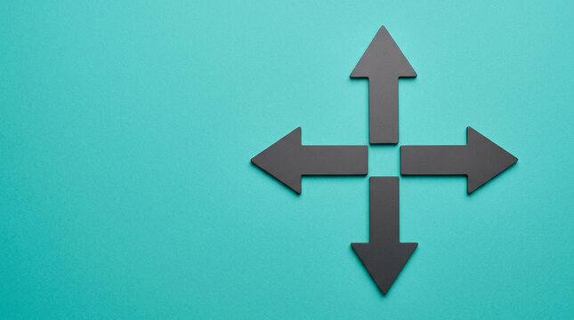 Four arrows pointing outward in cross on vivid teal, multipolar world order fragmented geopolitics WEF global risk multilateralism retreat.